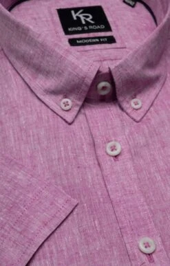 Men's Linen/Cotton Short Sleeve Shirt -Fashion Men Clothing Store TN20201DKPINK 1