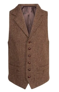 Men's Single Breasted Harris Tweed Waistcoat -Fashion Men Clothing Store TR40603MAHOGANYPTOOTH 1