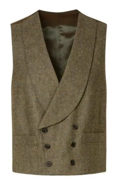 Men's Double Breasted Tweed Waistcoat -Fashion Men Clothing Store TR40675LOVATBRNHB 1