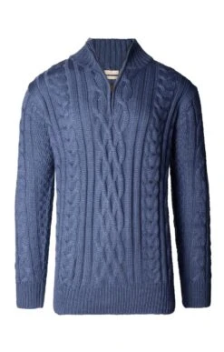 Men's Pure New Wool Aran T-Zip 5 Men's Pure New Wool Aran T-Zip -Fashion Men Clothing Store TT21536DENIM 1