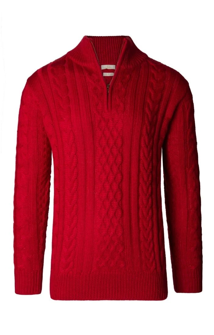 Men's Pure New Wool Aran T-Zip 1 Men's Pure New Wool Aran T-Zip